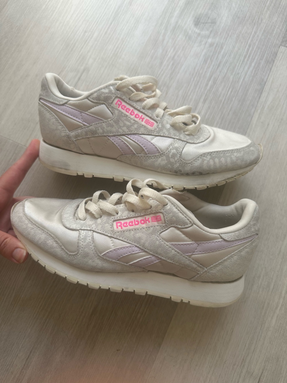 Reebok Women's Cream and Light Pink Classic Sneakers